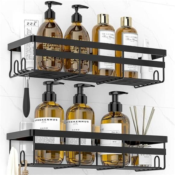 Adhesive Shower Caddy Shelf No Drill Bathroom Storage Organizer Rustproof 2 Pack - Picture 1 of 7